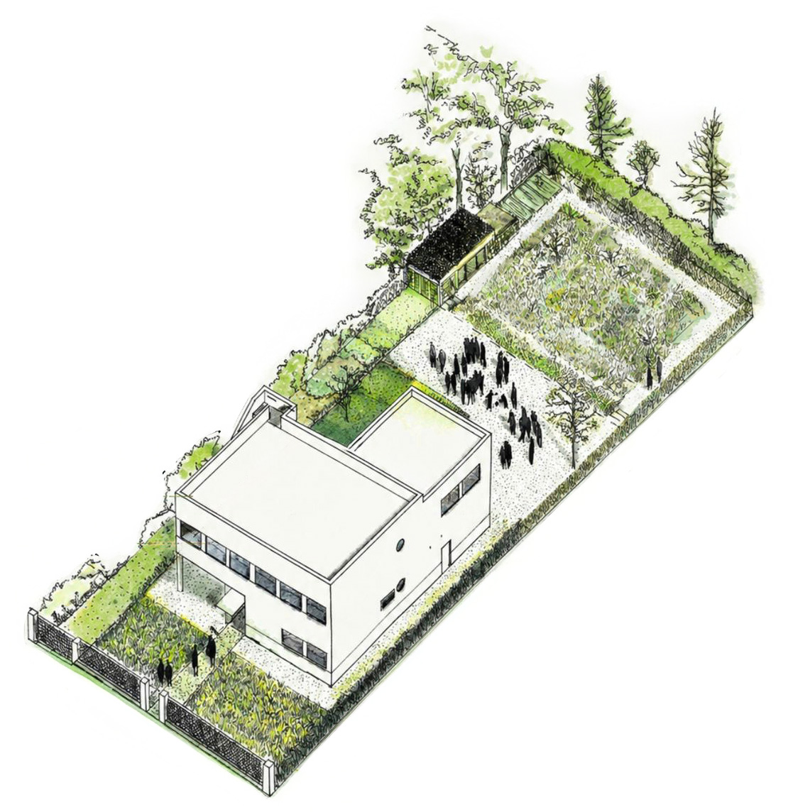 Vue aérienne du projet de jardin — Villa Trapenard, dessin d'architecte