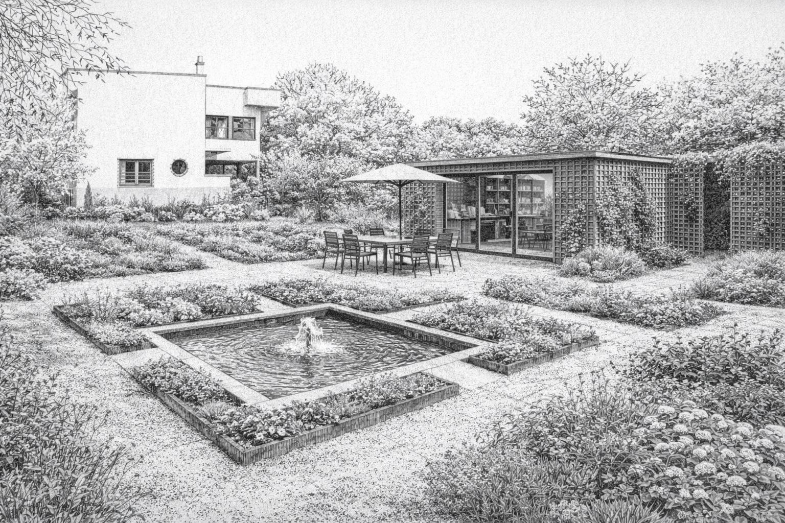 Rendu du jardin restauré de la Villa Trapenard — vision future